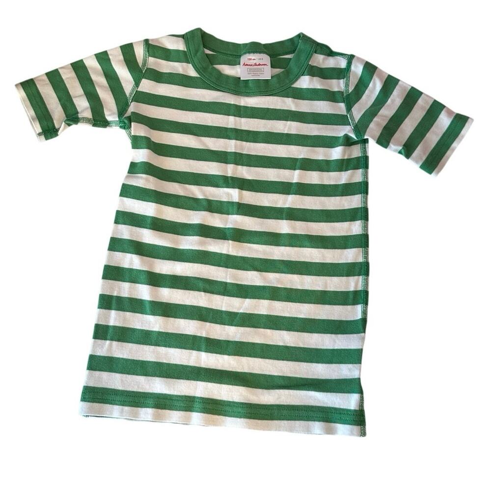 Hanna Andersson Girl’s Striped Short Sleeve John Pajama Top Size 8 130cm Green